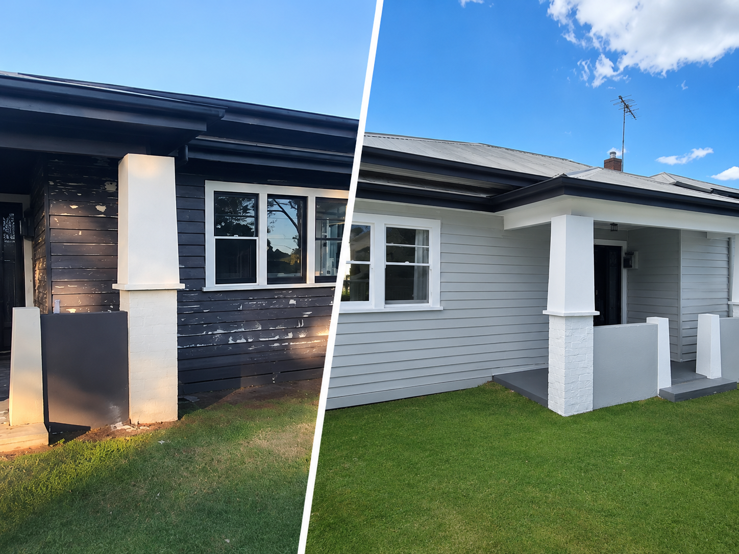 Before and after exterior painting project in Geelong by Parwan Painting and Decorating